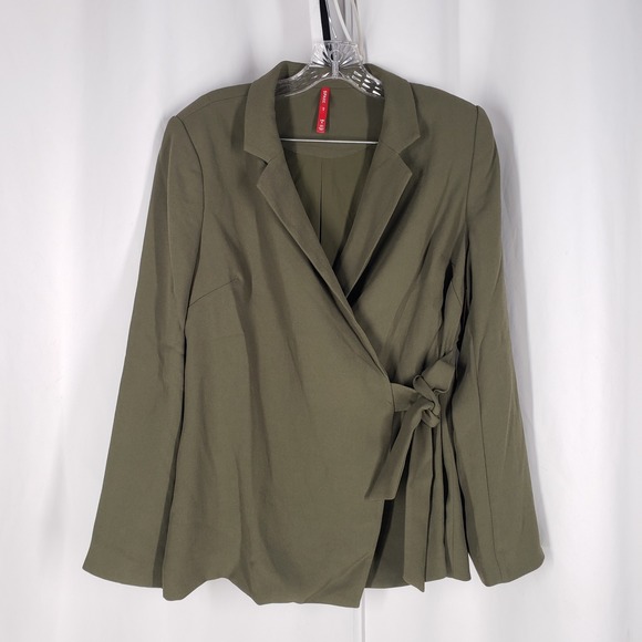 SPANX Jackets & Blazers - Spanx Crepe Wrap Blazer Midnight Olive Green Lined Side Tie Jacket 20907R Large